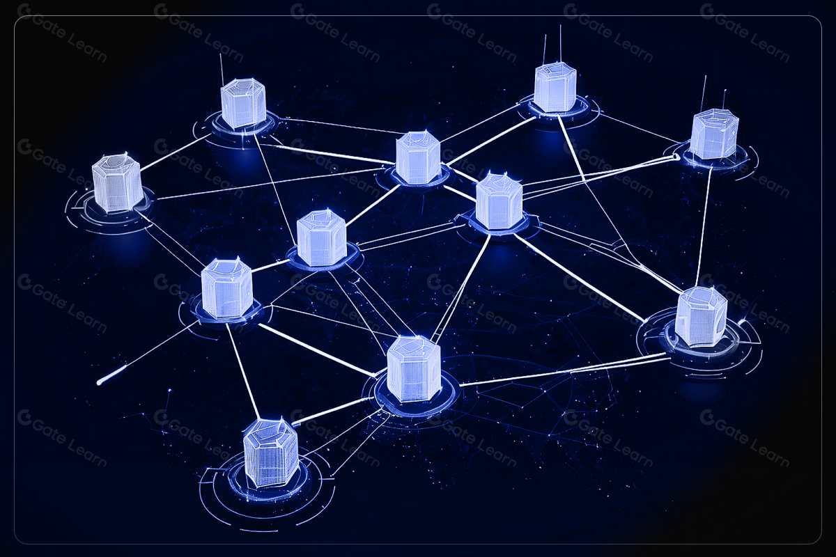 Futuristic illustration of a global decentralized network connecting idle GPUs to AI workloads in DePIN marketplaces, alleviating compute shortages for io.net and similar projects